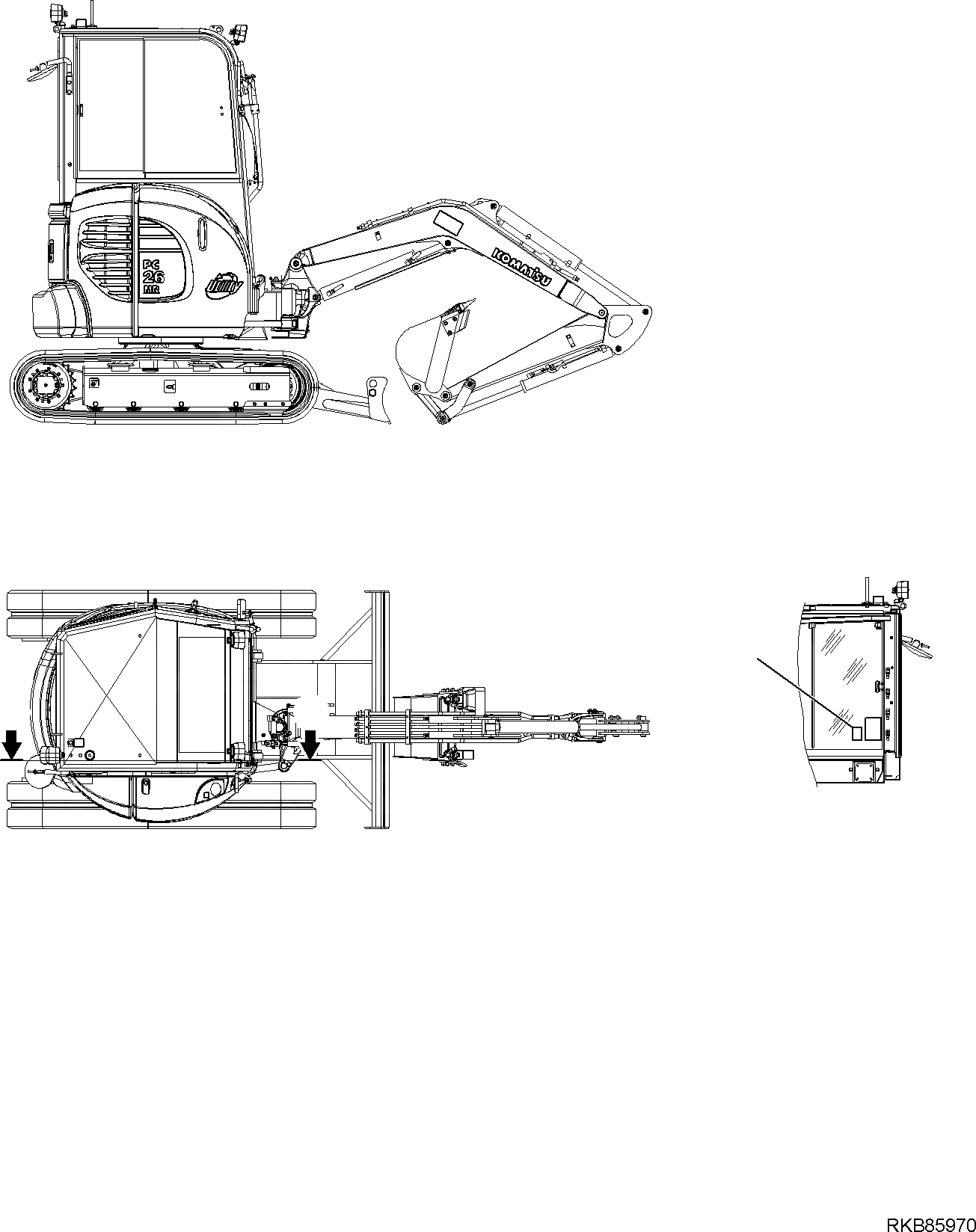 Схема запчастей Komatsu PC26MR-3 - МАРКИРОВКА (КАБИНА), ДОПОЛН. С ПРОПОРЦИОНАЛЬН. РЫЧАГ УПРАВЛ-Я МАРКИРОВКА