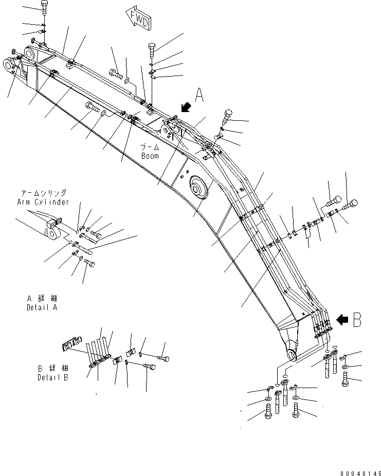 Схема запчастей Komatsu PC270-8 - СТРЕЛА (РУКОЯТЬ И ЦИЛИНДР КОВШАS) РАБОЧЕЕ ОБОРУДОВАНИЕ