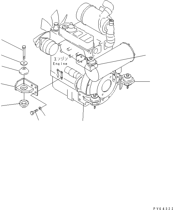 Схема запчастей Komatsu PC27MR-1 - КРЕПЛЕНИЕ ДВИГАТЕЛЯ КОМПОНЕНТЫ ДВИГАТЕЛЯ