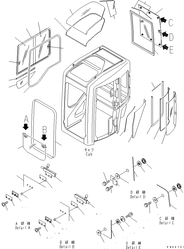 Схема запчастей Komatsu PC27MR-1 - КАБИНА (/) (ОКНА) КАБИНА ОПЕРАТОРА И СИСТЕМА УПРАВЛЕНИЯ