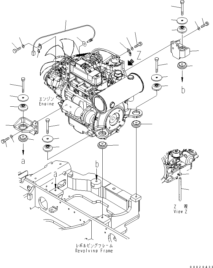 Схема запчастей Komatsu PC27MR-2-B - КРЕПЛЕНИЕ ДВИГАТЕЛЯ КОМПОНЕНТЫ ДВИГАТЕЛЯ