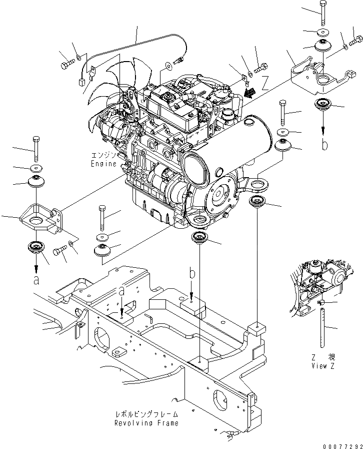 Схема запчастей Komatsu PC27MR-3 - КРЕПЛЕНИЕ ДВИГАТЕЛЯ (С КОНДИЦИОНЕРОМ) (КАБИНА)(№-) КОМПОНЕНТЫ ДВИГАТЕЛЯ