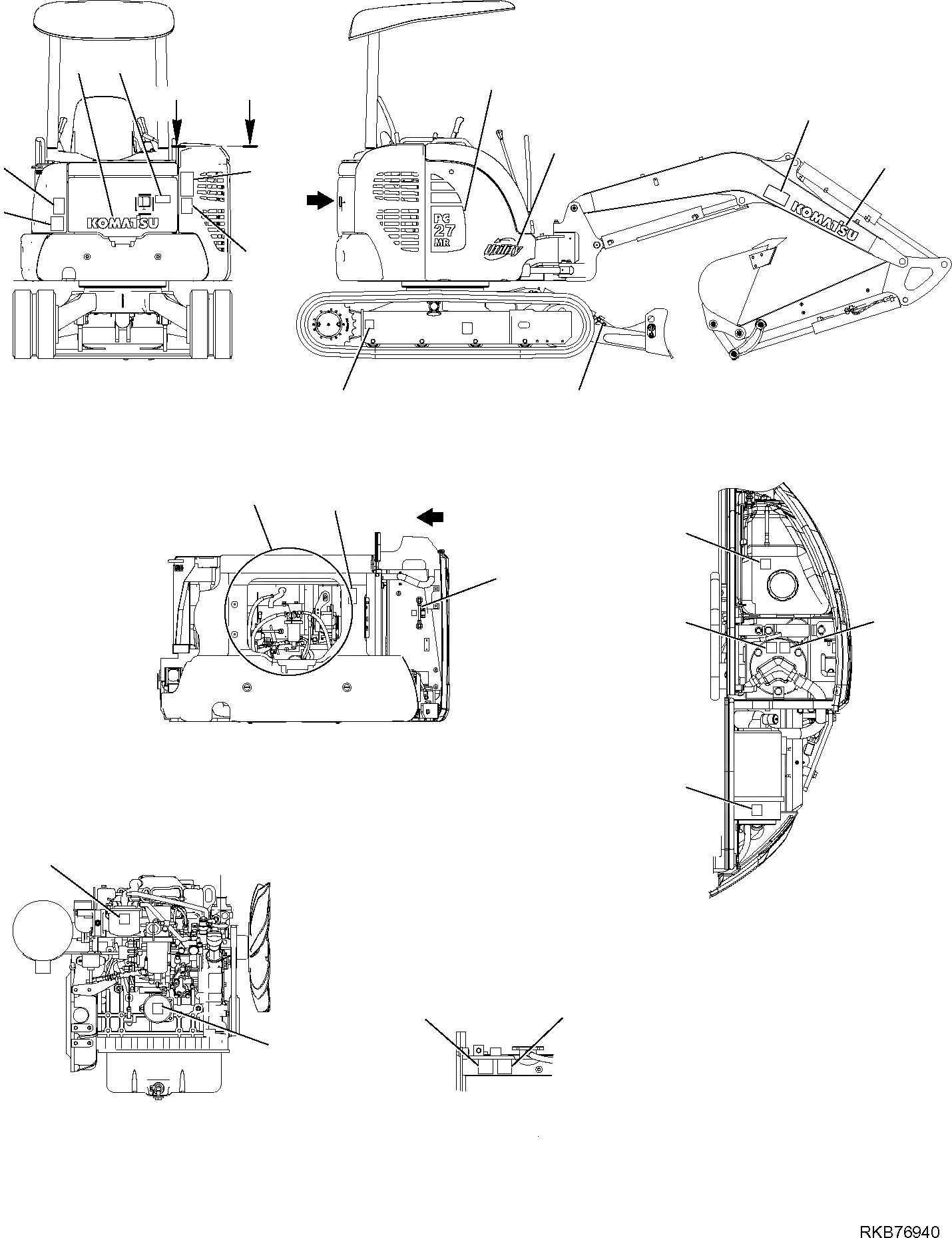 Схема запчастей Komatsu PC27MR-2 - МАРКИРОВКА (НАВЕС) (/) МАРКИРОВКА