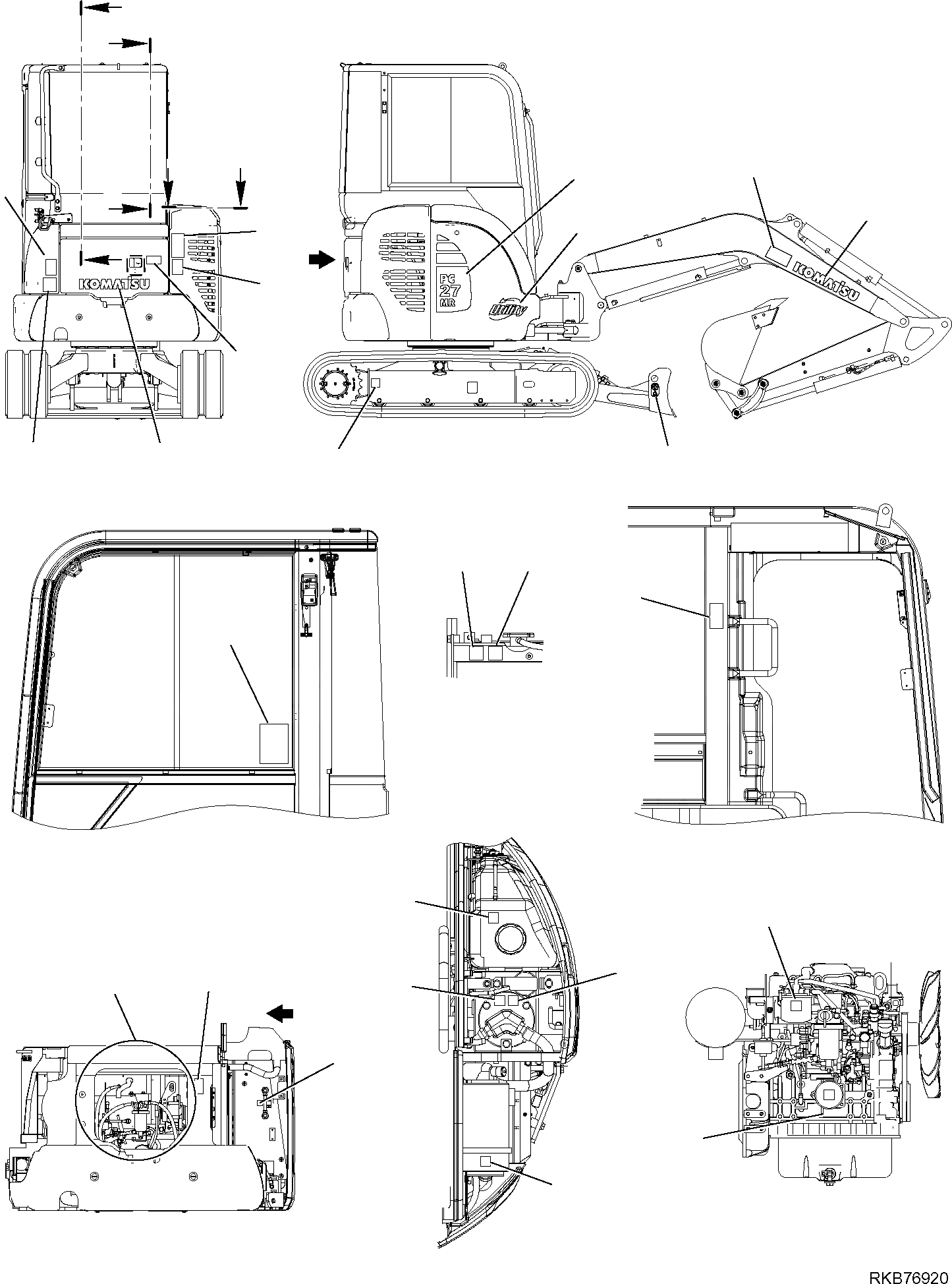 Схема запчастей Komatsu PC27MR-2 - МАРКИРОВКА (КАБИНА) (/) МАРКИРОВКА