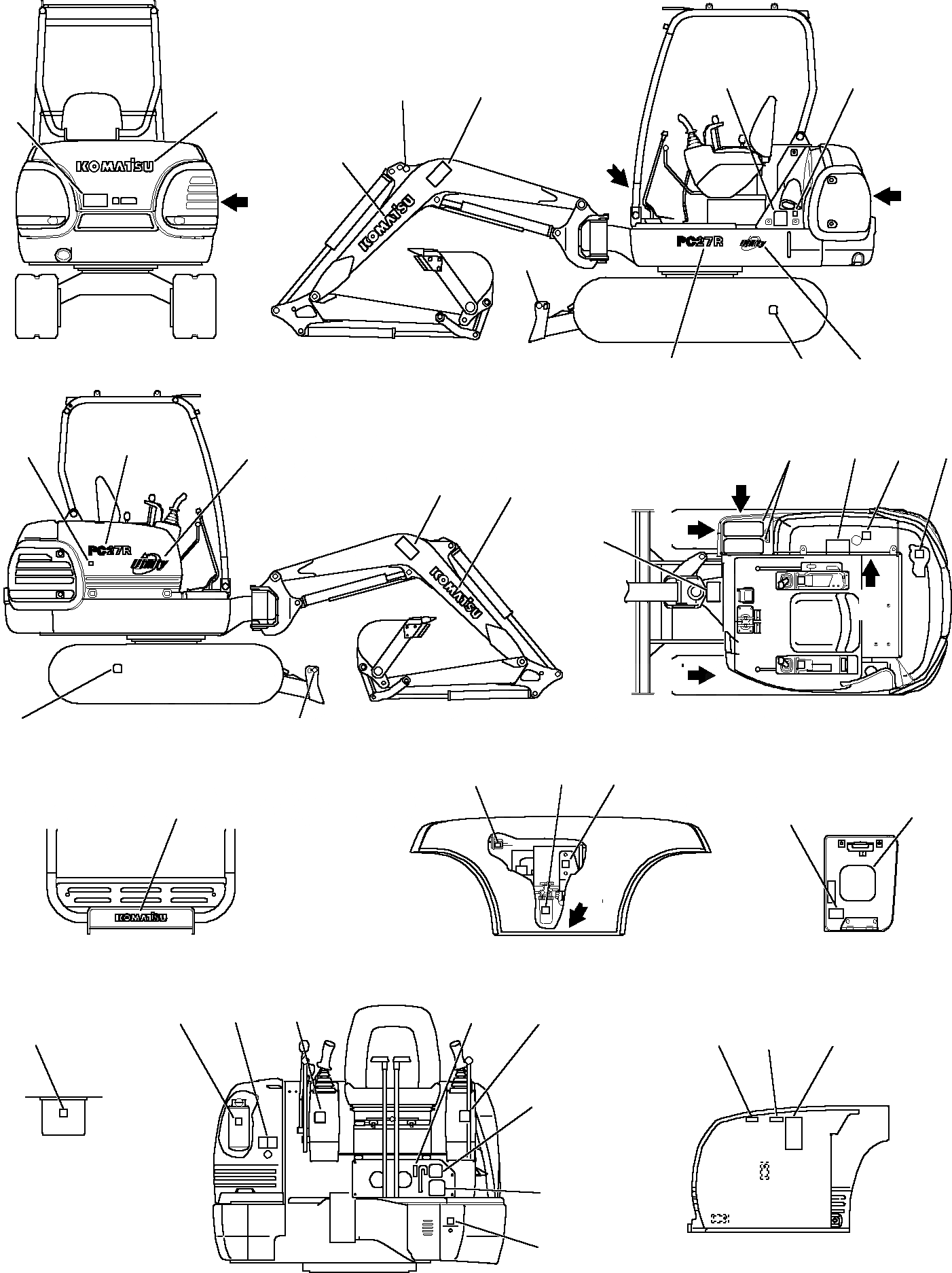 Схема запчастей Komatsu PC27R-8 - МАРКИРОВКА (НАВЕС) МАРКИРОВКА