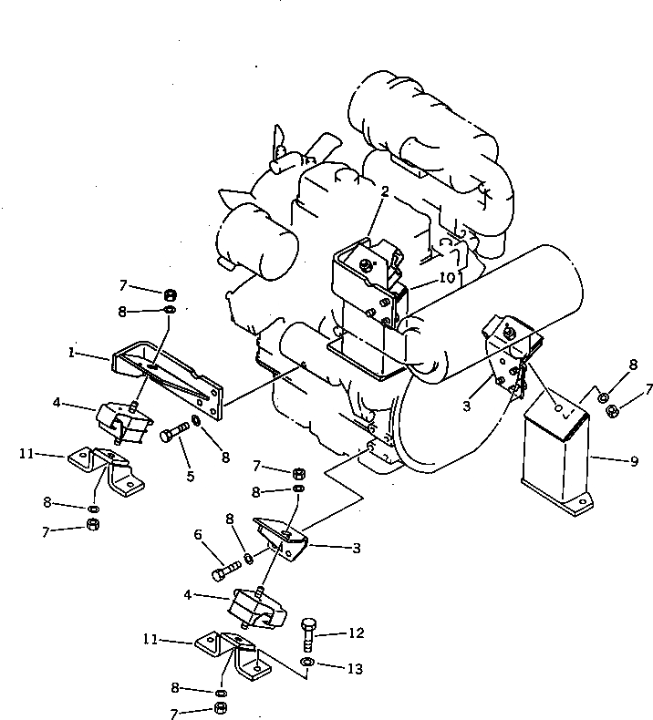 Схема запчастей Komatsu PC28UG-2 - КРЕПЛЕНИЕ ДВИГАТЕЛЯ (/)(№7-8) КОМПОНЕНТЫ ДВИГАТЕЛЯ
