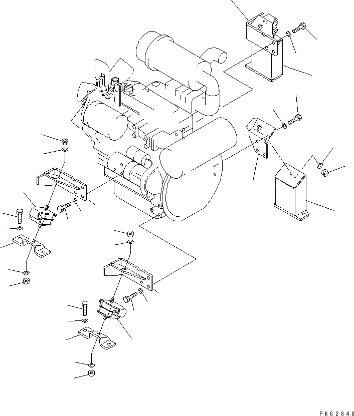 Схема запчастей Komatsu PC28UG-2 - КРЕПЛЕНИЕ ДВИГАТЕЛЯ (/)(№8-) КОМПОНЕНТЫ ДВИГАТЕЛЯ