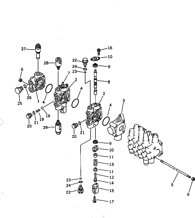 Схема запчастей Komatsu PC28UU-1 - ГИДРАВЛ УПРАВЛЯЮЩ. КЛАПАН (/) (6-СЕКЦИОНН.)(№-) УПРАВЛ-Е РАБОЧИМ ОБОРУДОВАНИЕМ