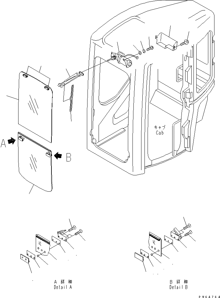 Схема запчастей Komatsu PC28UU-3 - КАБИНА (/) (СДВИГ. ВВЕРХ) КАБИНА ОПЕРАТОРА И СИСТЕМА УПРАВЛЕНИЯ