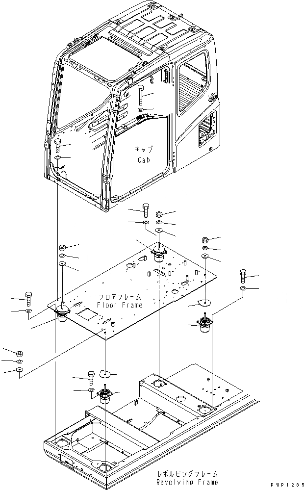 Схема запчастей Komatsu PC290LC-7K - КРЕПЛЕНИЕ ПОЛА КАБИНА ОПЕРАТОРА И СИСТЕМА УПРАВЛЕНИЯ