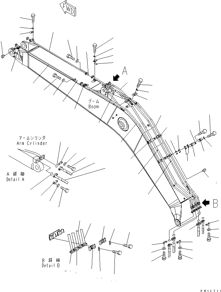 Схема запчастей Komatsu PC290LC-7K - СТРЕЛА (ЦИЛИНДР РУКОЯТИ И ЦИЛИНДР КОВША)(№K-K77) РАБОЧЕЕ ОБОРУДОВАНИЕ