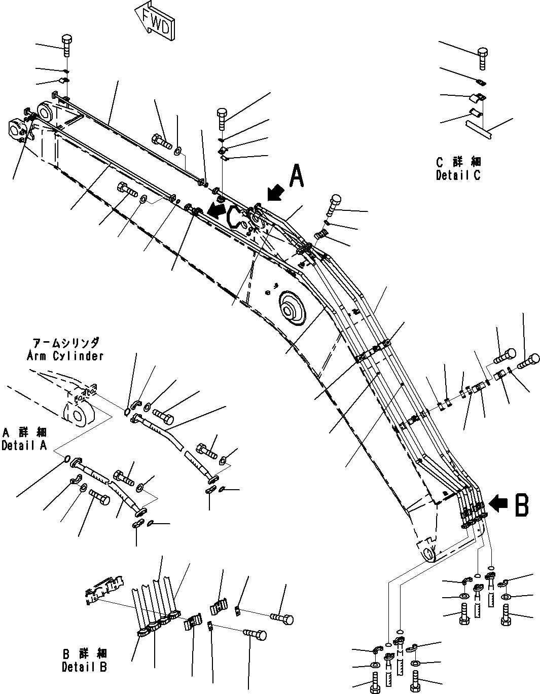 Схема запчастей Komatsu PC290NLC-8K - СТРЕЛА (ТРУБЫ) (ДЛЯ MACHINE С -ДОПОЛН. АКТУАТОР КОНТУР) (/) T РАБОЧЕЕ ОБОРУДОВАНИЕ