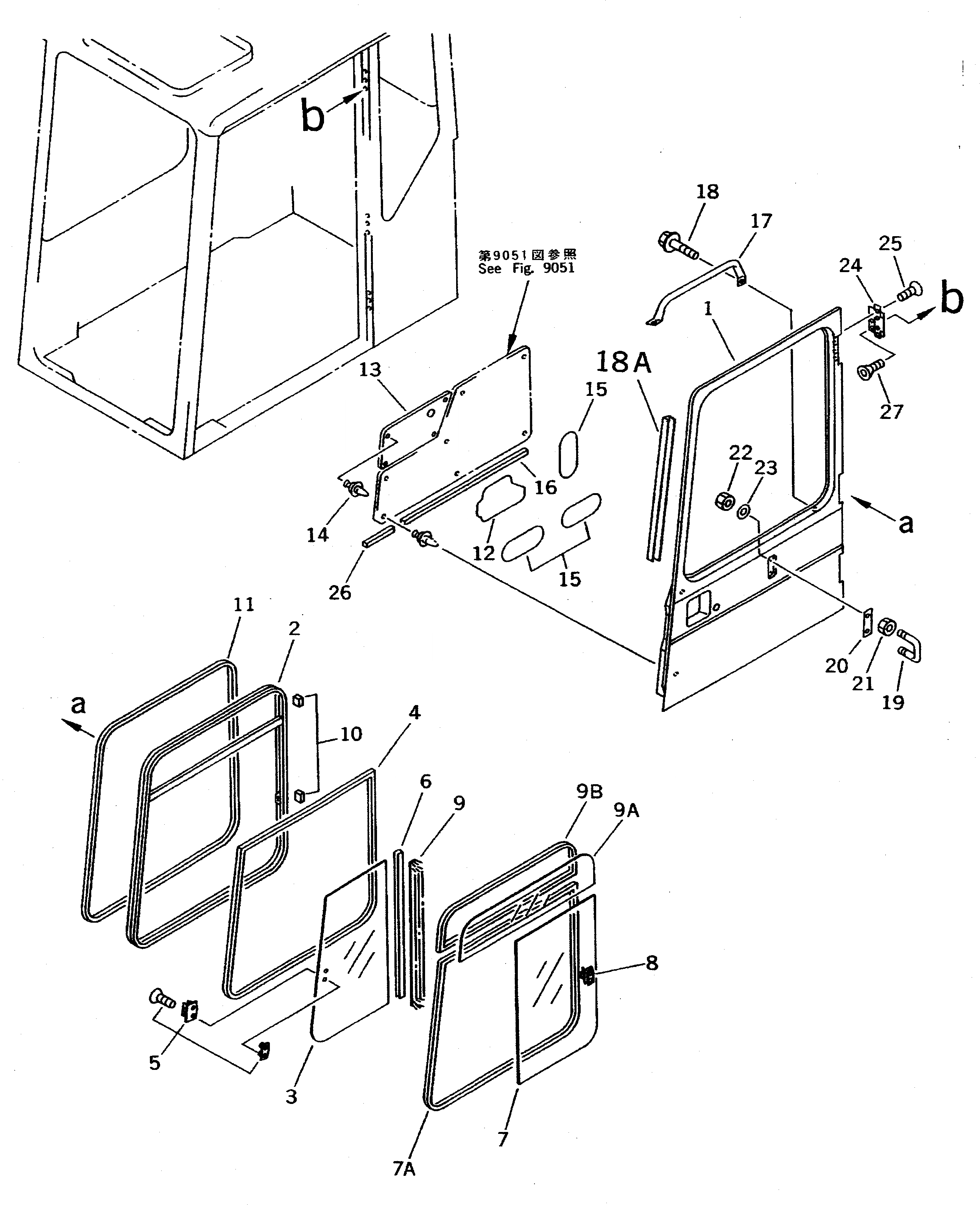 Схема запчастей Komatsu PC300 - КАБИНА (/7) (ДВЕРЬ /) (K.S.P. СПЕЦ-Я.)(№-) ЧАСТИ КОРПУСА