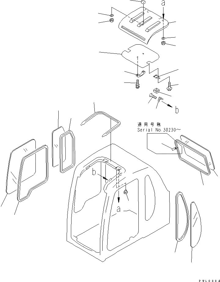 Схема запчастей Komatsu PC300-6Z - КАБИНА (ОКНА И ВЕНТИЛЯТОР В КРЫШЕ)(№9-999) КАБИНА ОПЕРАТОРА И СИСТЕМА УПРАВЛЕНИЯ