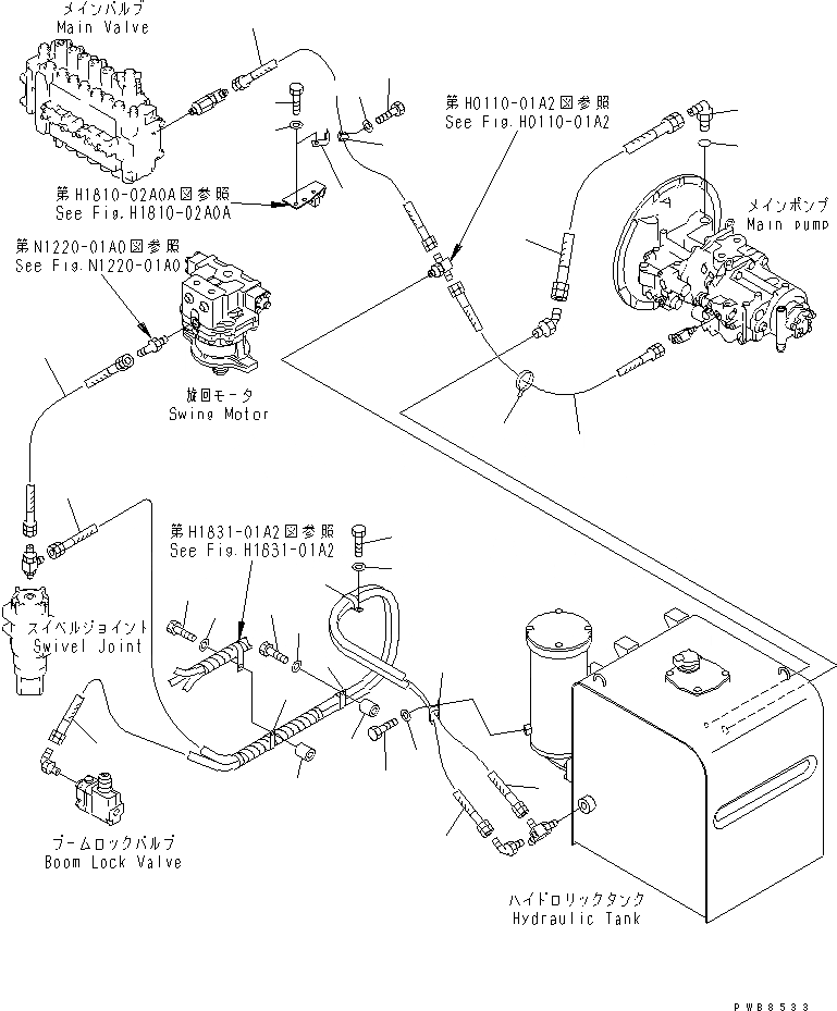 Схема запчастей Komatsu PC300-6Z - ВОЗВРАТН. ЛИНИИ(№-) ГИДРАВЛИКА