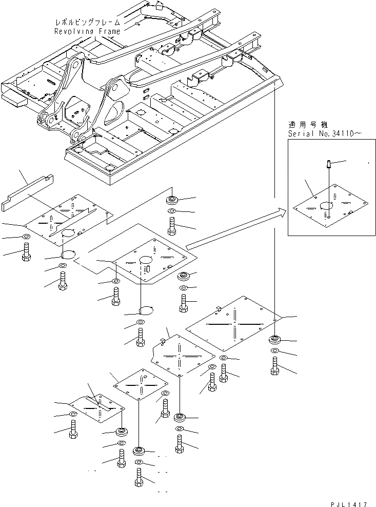 Схема запчастей Komatsu PC300-6Z - НИЖН. КРЫШКА (ОСНОВНАЯ РАМА)(№-) ЧАСТИ КОРПУСА