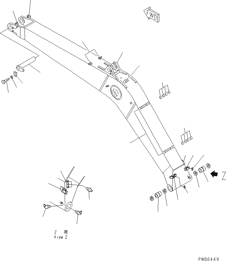 Схема запчастей Komatsu PC300-6Z - СТРЕЛА (СТРЕЛА И ВЕРХН. ПАЛЕЦ) РАБОЧЕЕ ОБОРУДОВАНИЕ