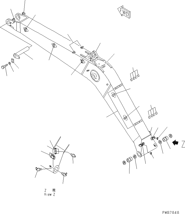 Схема запчастей Komatsu PC300-6Z - СТРЕЛА (СТРЕЛА И ВЕРХН. ПАЛЕЦ) (С ДОПОЛН. ГИДРОЛИНИЕЙ)(№-) РАБОЧЕЕ ОБОРУДОВАНИЕ