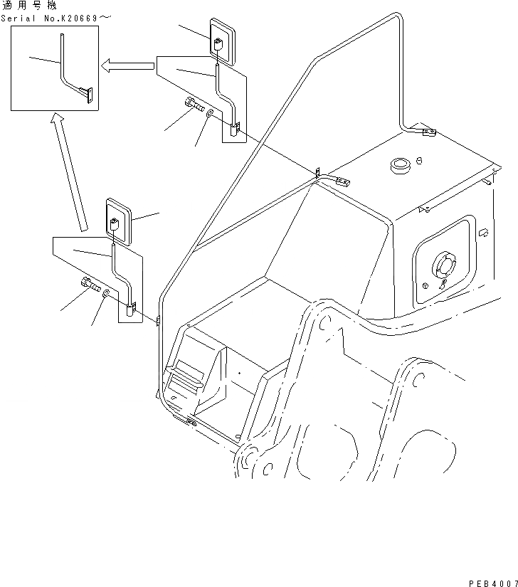 Схема запчастей Komatsu PC300-5K - ЗАДН. VIEW MIRROR¤ ПРАВ. (ТРЕБ-Я ПО БЕЗОПАСНОСТИ ЕС)(№K7-) ЧАСТИ КОРПУСА