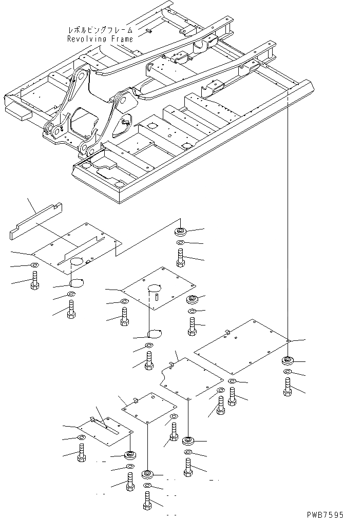 Схема запчастей Komatsu PC300-6 - НИЖН. КРЫШКА (ОСНОВНАЯ РАМА)(№-) ЧАСТИ КОРПУСА