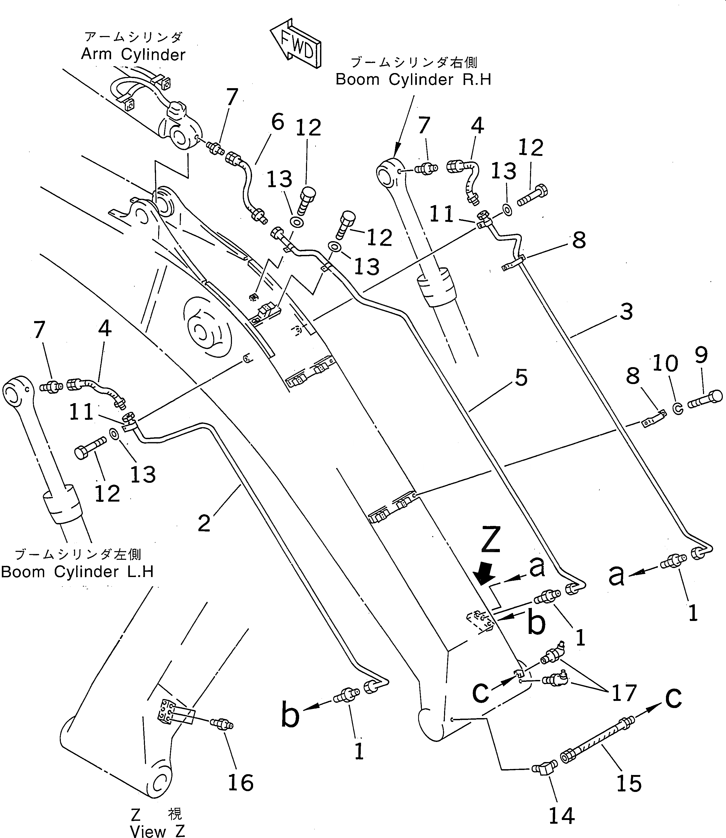Схема запчастей Komatsu PC300-6 - СТРЕЛА (СИСТЕМА СМАЗКИ) РАБОЧЕЕ ОБОРУДОВАНИЕ