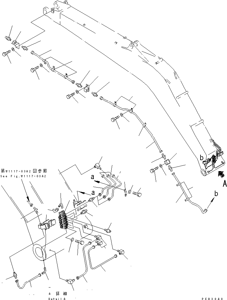 Схема запчастей Komatsu PC300-6 - СТРЕЛА (ЛИНИЯ СМАЗКИ) (С АВТОМАТИЧ. СМАЗКОЙ) РАБОЧЕЕ ОБОРУДОВАНИЕ