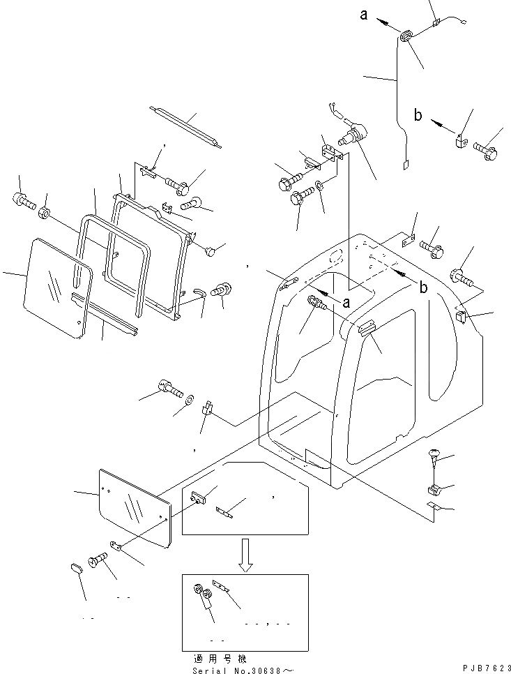 Схема запчастей Komatsu PC300-6 - КАБИНА (ПЕРЕДН. ОКНА) (ПРОЗРАЧН. КРЫША)(№-999) КАБИНА ОПЕРАТОРА И СИСТЕМА УПРАВЛЕНИЯ