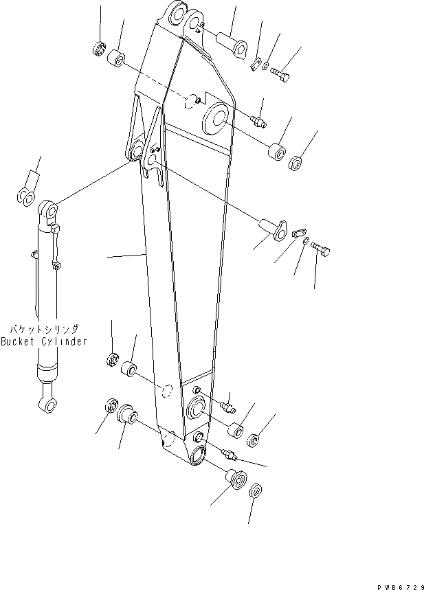 Схема запчастей Komatsu PC300-6 - РУКОЯТЬ (.M) (РУКОЯТЬ) РАБОЧЕЕ ОБОРУДОВАНИЕ