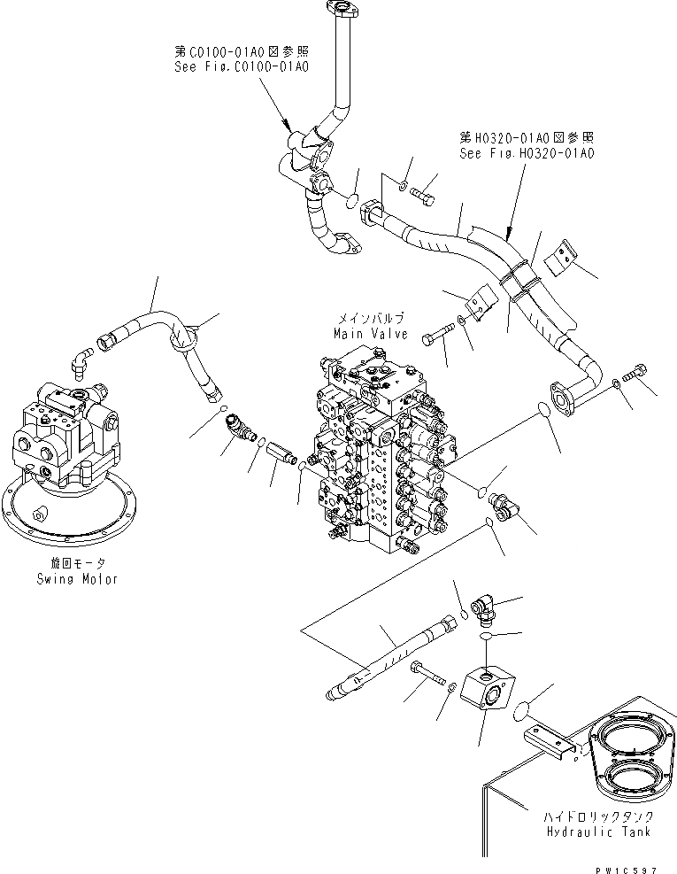 Схема запчастей Komatsu PC300-7-AA - ВОЗВРАТ. ЛИНИЯ ГИДРАВЛИКА