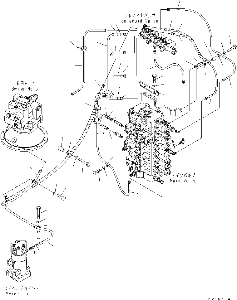 Схема запчастей Komatsu PC300-7-AA - СОЛЕНОИДНЫЙ КЛАПАН (ПАТРУБКИ И КОРПУС) ( АКТУАТОР) ГИДРАВЛИКА
