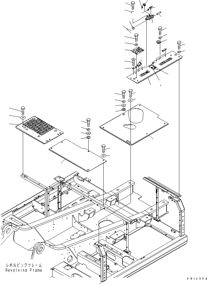 Схема запчастей Komatsu PC300-7-AA - КРЫШКА(ВЕРХН.) (КАБИНА) ЧАСТИ КОРПУСА