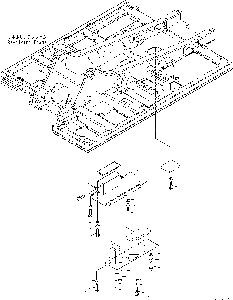 Схема запчастей Komatsu PC300-7-AA - НИЖН. КРЫШКА (ОСНОВНАЯ РАМА) (БОКОВ. КРЫШКА)(№-) ЧАСТИ КОРПУСА