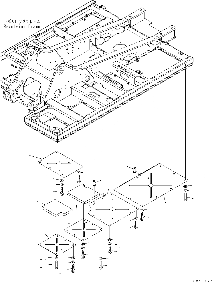 Схема запчастей Komatsu PC300-7-AA - НИЖН. КРЫШКА (ОСНОВНАЯ РАМА) (ЛЕВ. COVER)(№-) ЧАСТИ КОРПУСА