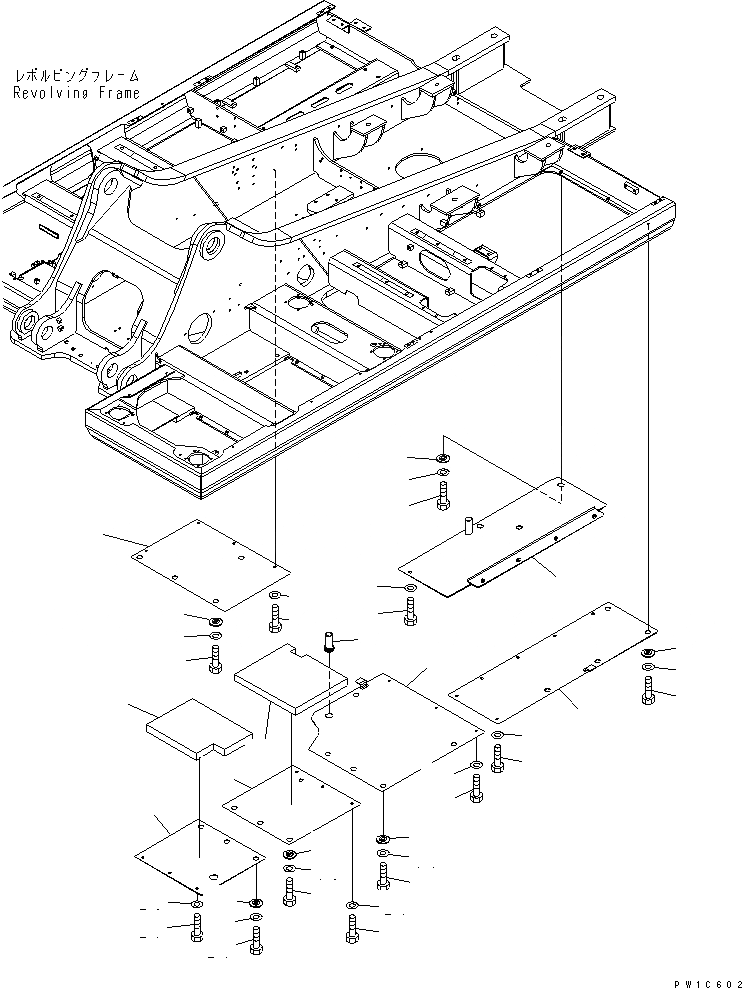 Схема запчастей Komatsu PC300-7-AA - НИЖН. КРЫШКА (ОСНОВНАЯ РАМА) (ЛЕВ. COVER) УСИЛЕНН.(№-) ЧАСТИ КОРПУСА