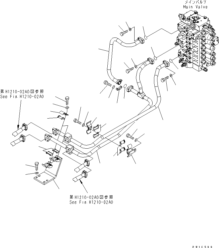 Схема запчастей Komatsu PC300-7 - ТРУБЫ СТРЕЛЫ (КЛАПАН ТРУБЫ СТРЕЛЫ) ГИДРАВЛИКА