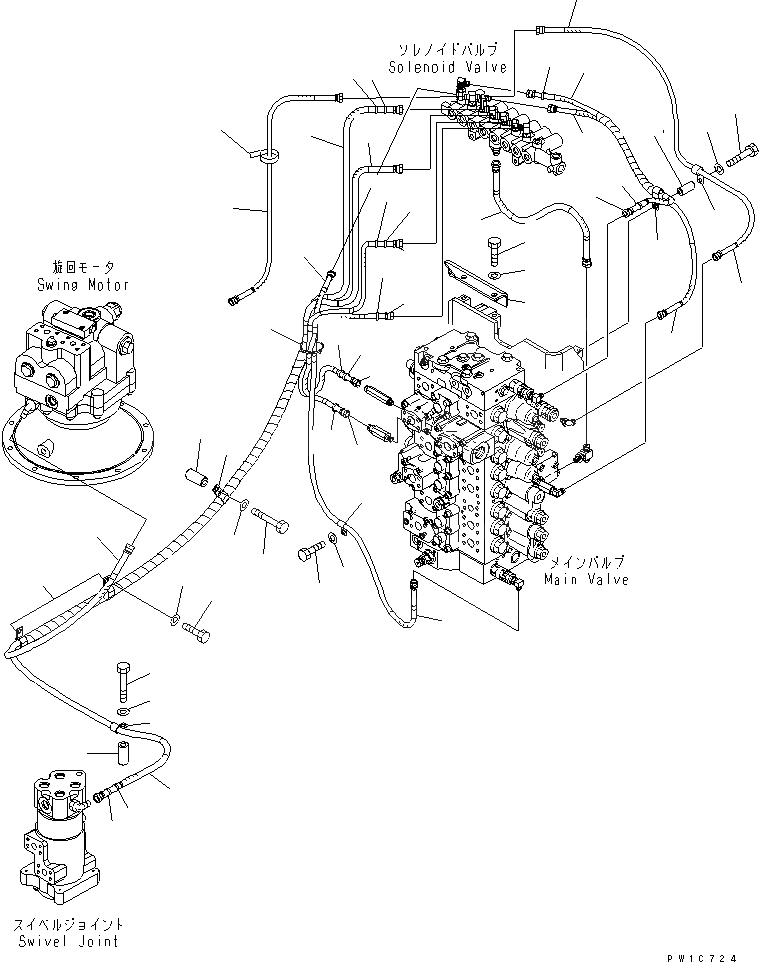 Схема запчастей Komatsu PC300-7 - СОЛЕНОИДНЫЙ КЛАПАН (ПАТРУБКИ И КОРПУС) ( АКТУАТОР) ГИДРАВЛИКА