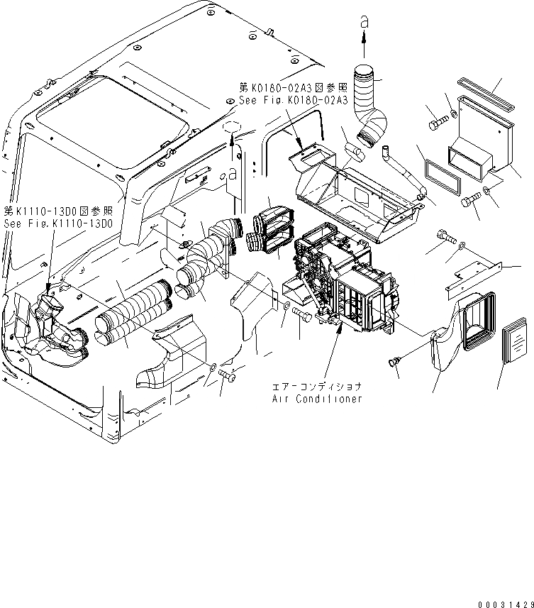 Схема запчастей Komatsu PC300-7 - ОСНОВН. КОНСТРУКЦИЯ (КАБИНА) (ПЛАСТИНЫ И ВОЗДУХОВОД) (ДЛЯ КОНДИЦИОНЕР)(№-) КАБИНА ОПЕРАТОРА И СИСТЕМА УПРАВЛЕНИЯ