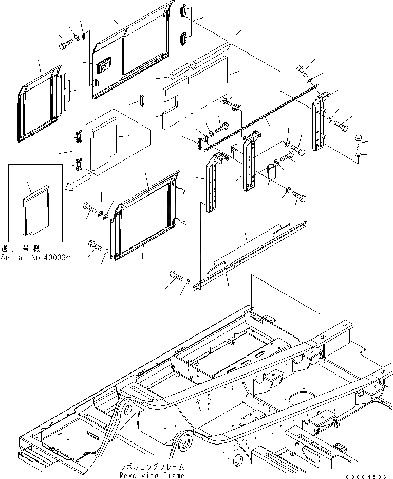 Схема запчастей Komatsu PC300-7 - БОКОВ. КРЫШКА (ПРАВ.) (КАБИНА) ЧАСТИ КОРПУСА