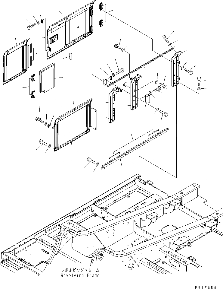 Схема запчастей Komatsu PC300-7 - БОКОВ. КРЫШКА (ПРАВ.) (КАБИНА) (С ОТВЕРСТИЯМИ) ЧАСТИ КОРПУСА