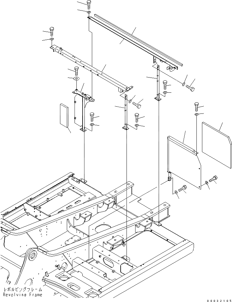 Схема запчастей Komatsu PC300-7 - РАМА (КАБИНА)(№7-) ЧАСТИ КОРПУСА