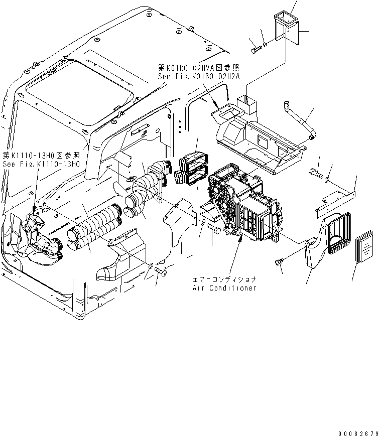 Схема запчастей Komatsu PC300-7E0 - ОСНОВН. КОНСТРУКЦИЯ (КАБИНА) (ПЛАСТИНЫ И ВОЗДУХОВОД) (С КОНДИЦ. ВОЗДУХА)(№8-) КАБИНА ОПЕРАТОРА И СИСТЕМА УПРАВЛЕНИЯ