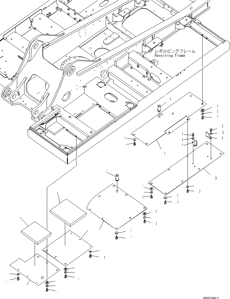 Схема запчастей Komatsu PC300-7E0 - НИЖН. КРЫШКА (ОСНОВНАЯ РАМА) (ЛЕВ. ДЕКА COVER) ЧАСТИ КОРПУСА