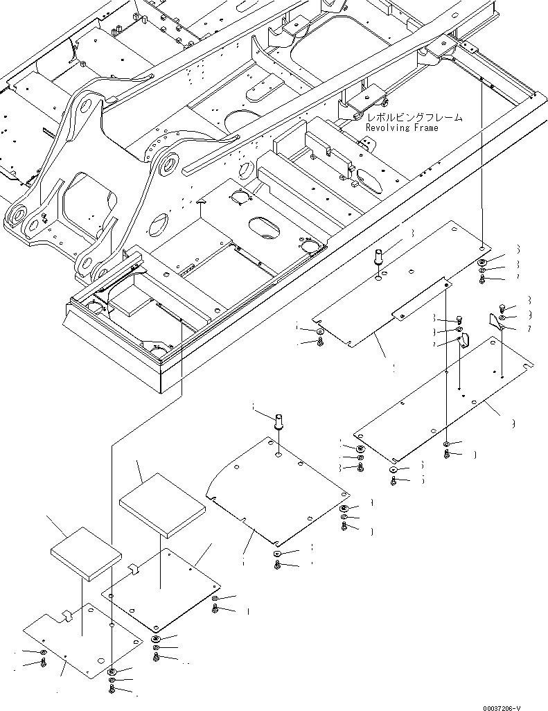 Схема запчастей Komatsu PC300-7E0 - НИЖН. КРЫШКА (ОСНОВНАЯ РАМА) (ЛЕВ. ДЕКА COVER) (УСИЛ.) ЧАСТИ КОРПУСА