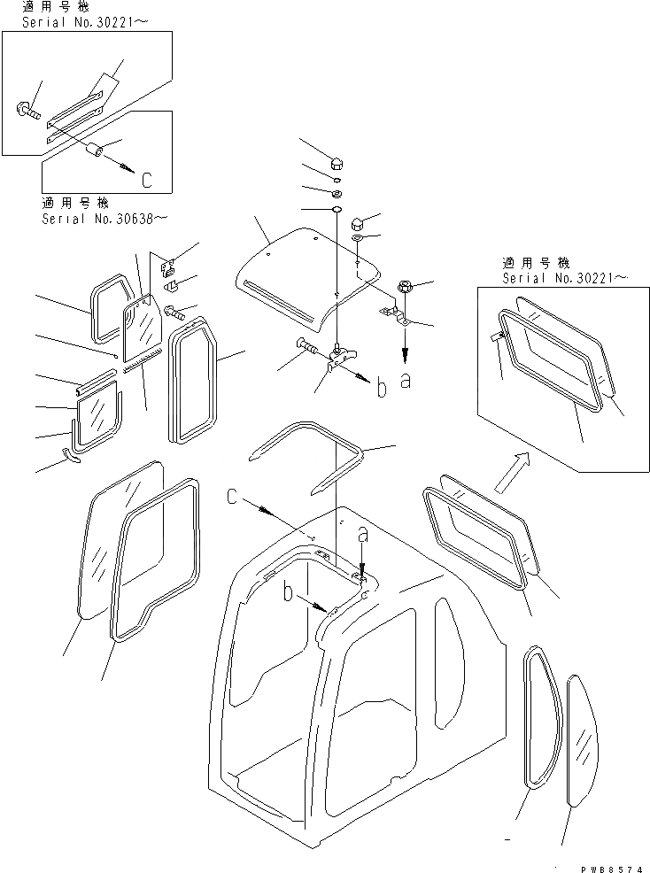 Схема запчастей Komatsu PC300LC-6 - КАБИНА (ОКНА И ВЕНТИЛЯТОР В КРЫШЕ) (С SEE THROUGH  КРЫША)(№-999) КАБИНА ОПЕРАТОРА И СИСТЕМА УПРАВЛЕНИЯ