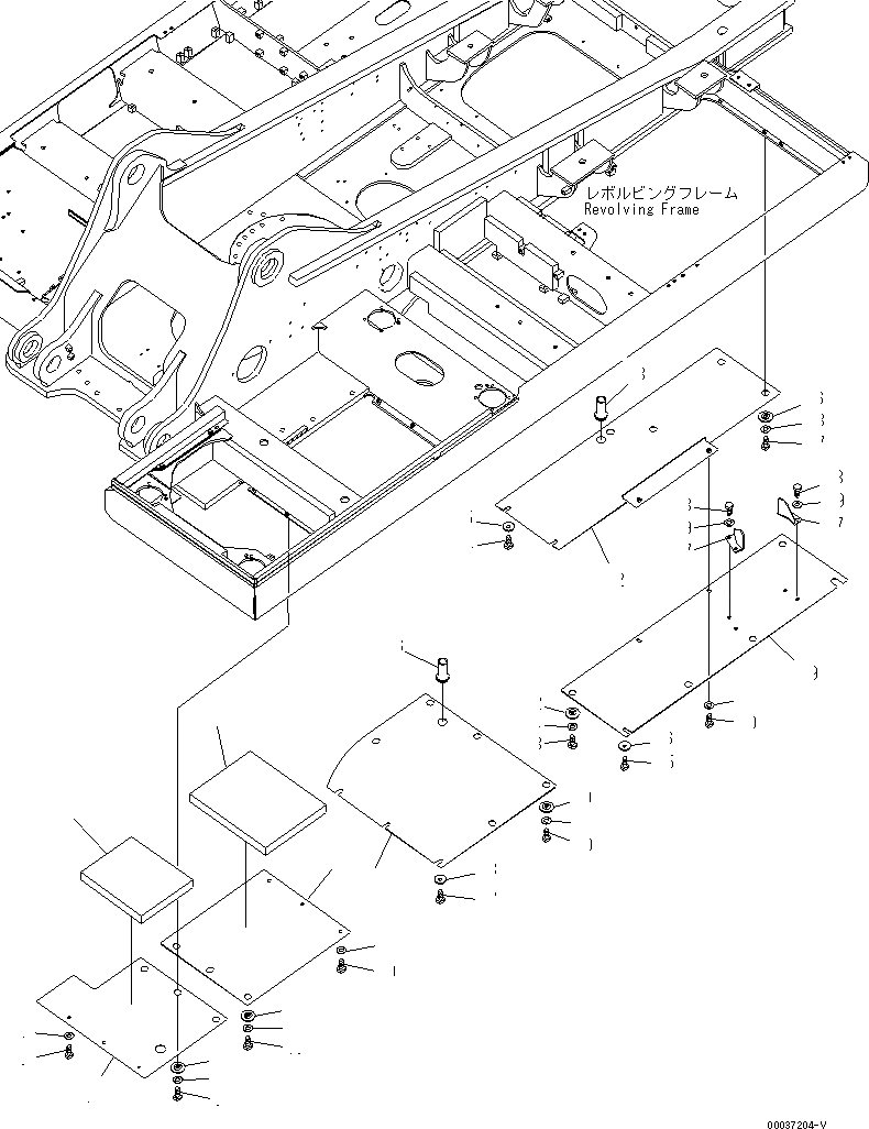 Схема запчастей Komatsu PC300LC-7E0 - НИЖН. КРЫШКА (ОСНОВНАЯ РАМА) (ЛЕВ. ДЕКА COVER) ЧАСТИ КОРПУСА