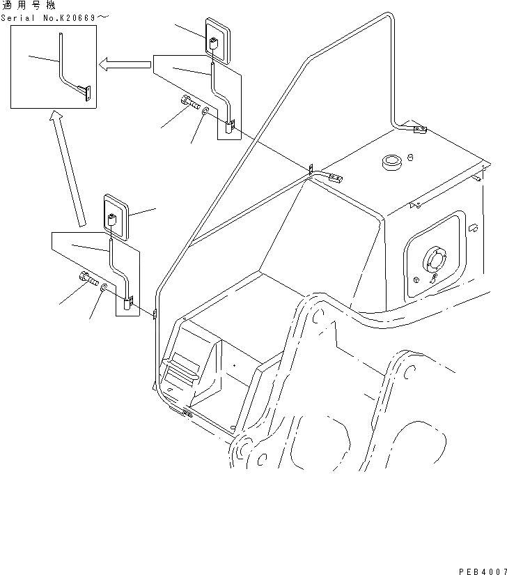 Схема запчастей Komatsu PC300LC-5K - ЗАДН. VIEW MIRROR¤ ПРАВ. (ТРЕБ-Я ПО БЕЗОПАСНОСТИ ЕС)(№K7-) ЧАСТИ КОРПУСА