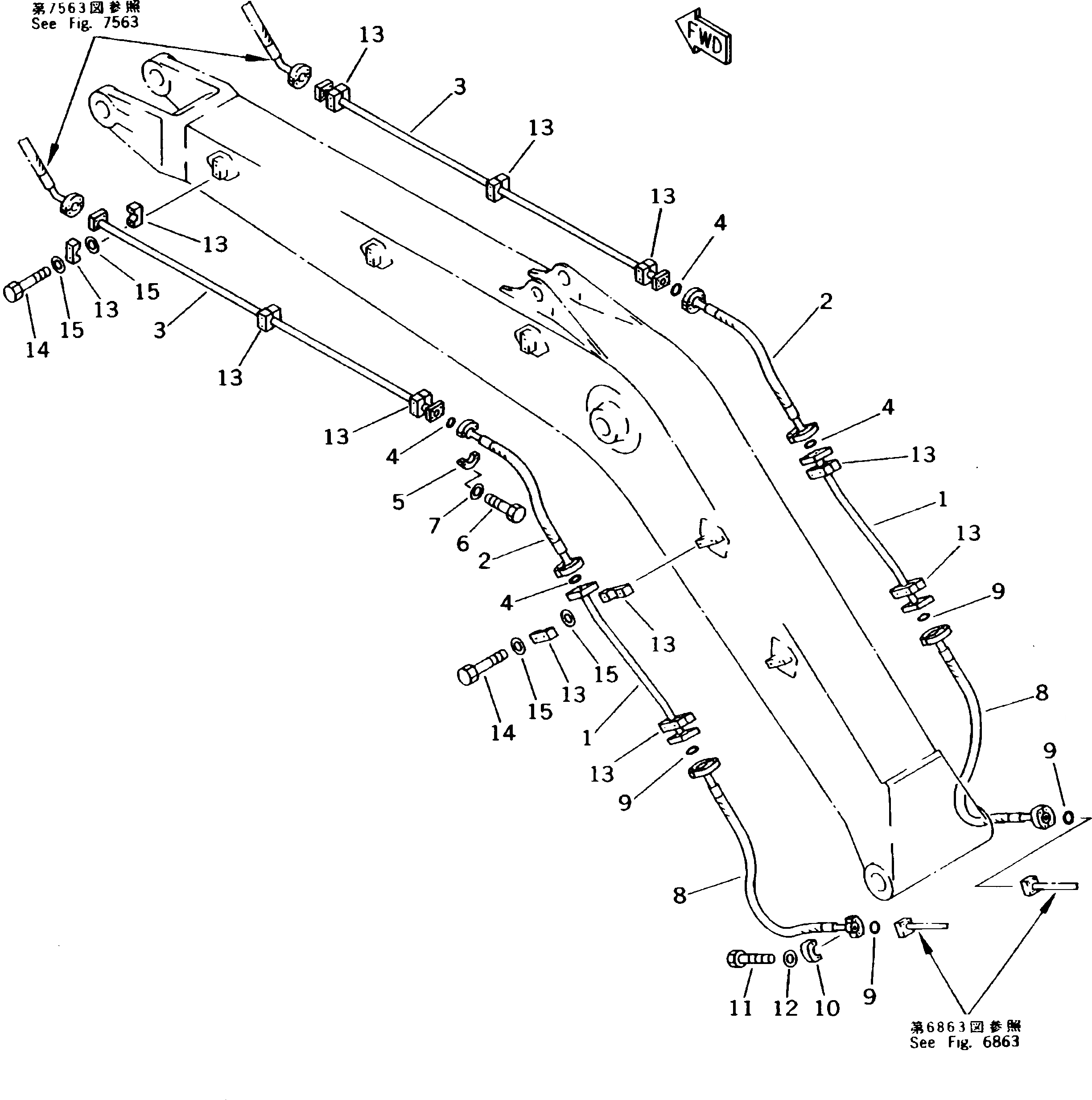 Схема запчастей Komatsu PC300NLC-5K - ДОПОЛН. ГИДРОЛИНИЯ (НАВЕСН. ОБОРУД) (СТРЕЛА) РАБОЧЕЕ ОБОРУДОВАНИЕ
