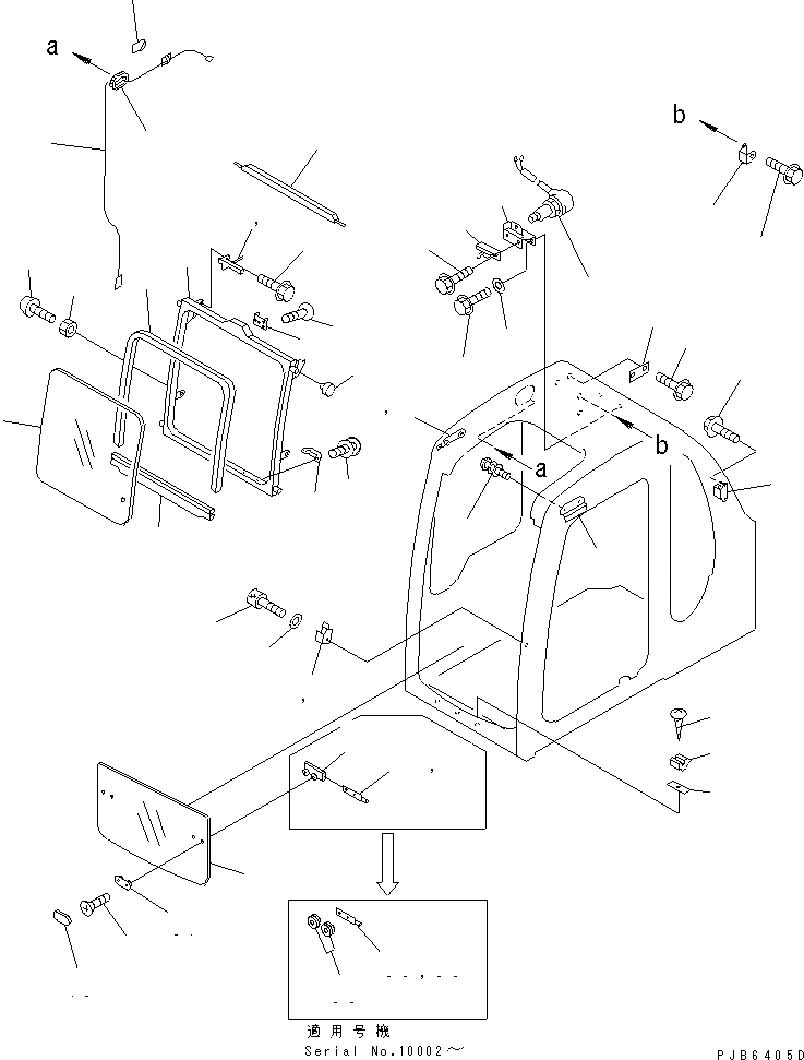 Схема запчастей Komatsu PC300SC-6 - КАБИНА (ПЕРЕДН. ОКНА) (ПРОЗРАЧН. КРЫША)(№-999) ОСНОВН. КОМПОНЕНТЫ И РЕМКОМПЛЕКТЫ