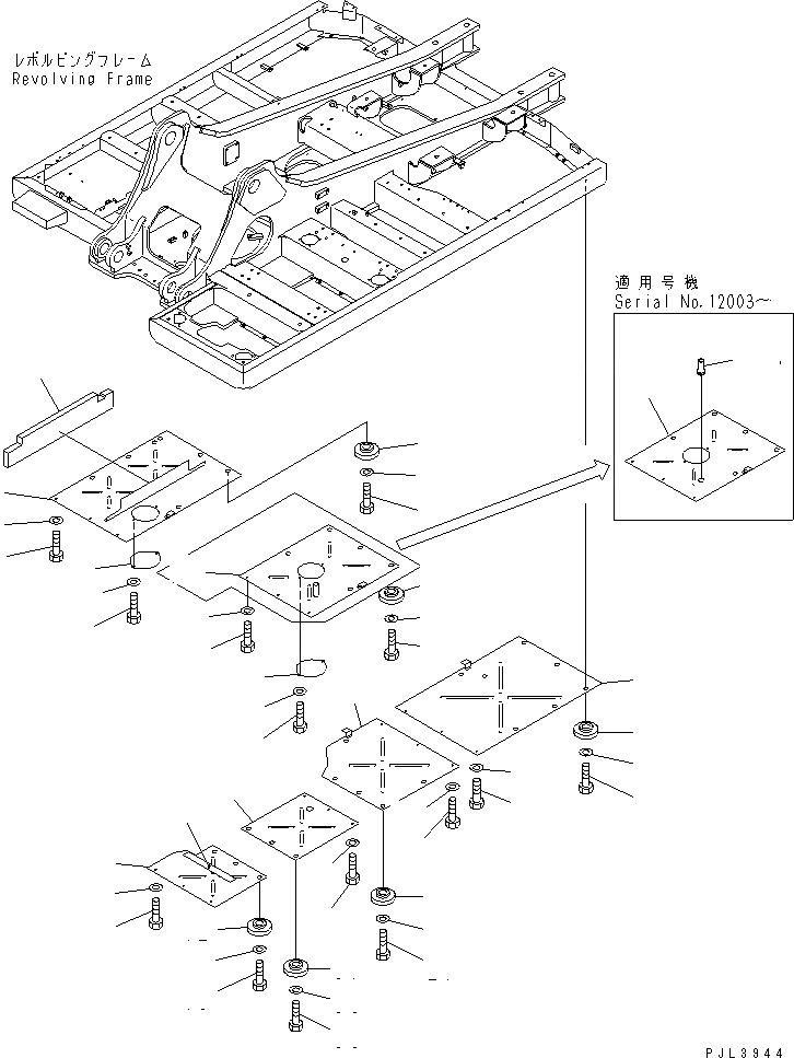 Схема запчастей Komatsu PC300SC-6 - НИЖН. КРЫШКА (ОСНОВНАЯ РАМА)(№-) ЧАСТИ КОРПУСА