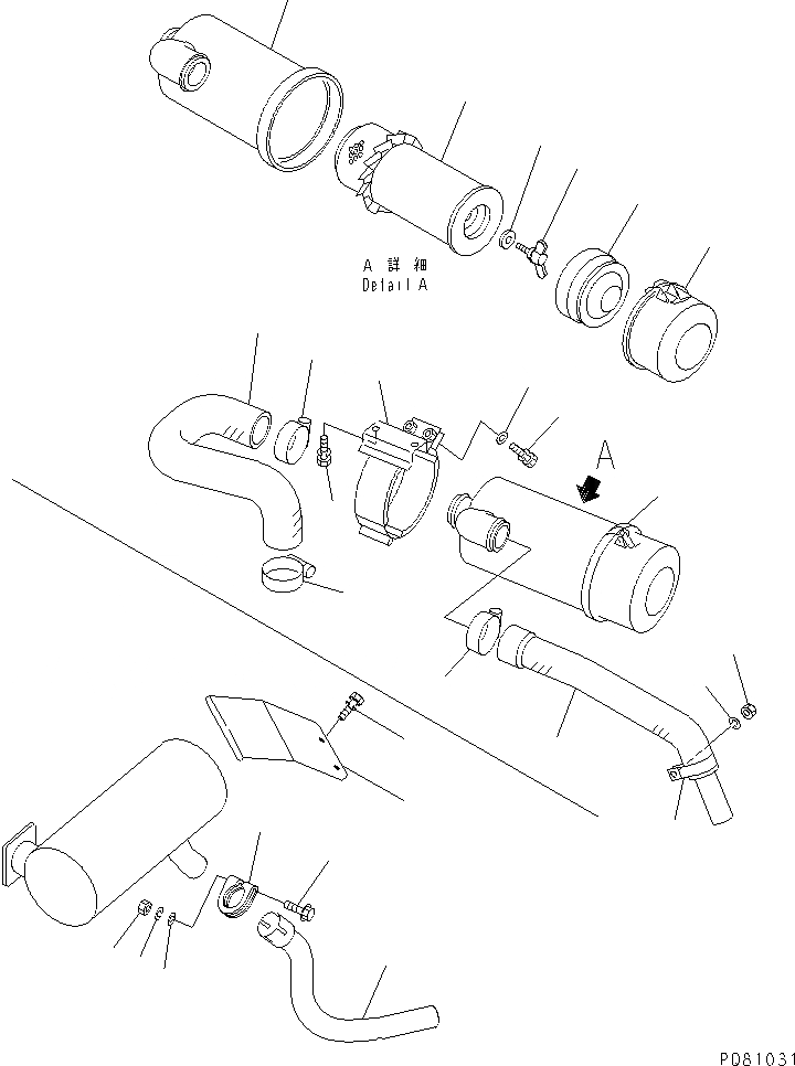 Схема запчастей Komatsu PC30FR-2 - ВОЗДУХООЧИСТИТЕЛЬ ТРУБЫ И ВЫПУСКН. ТРУБЫ КОМПОНЕНТЫ ДВИГАТЕЛЯ